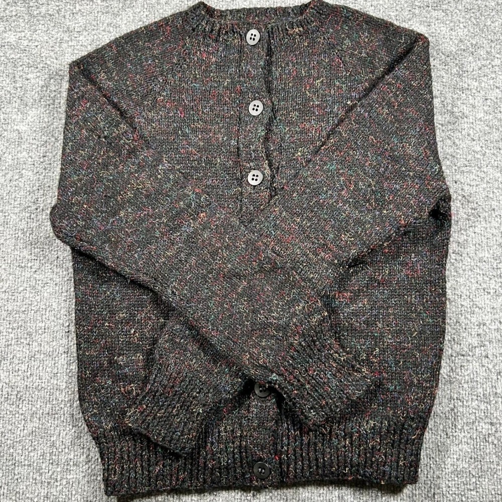 Handmade Cardigan Womens Size S Charcoal Rainbow Confetti Knit Wool Blend Button